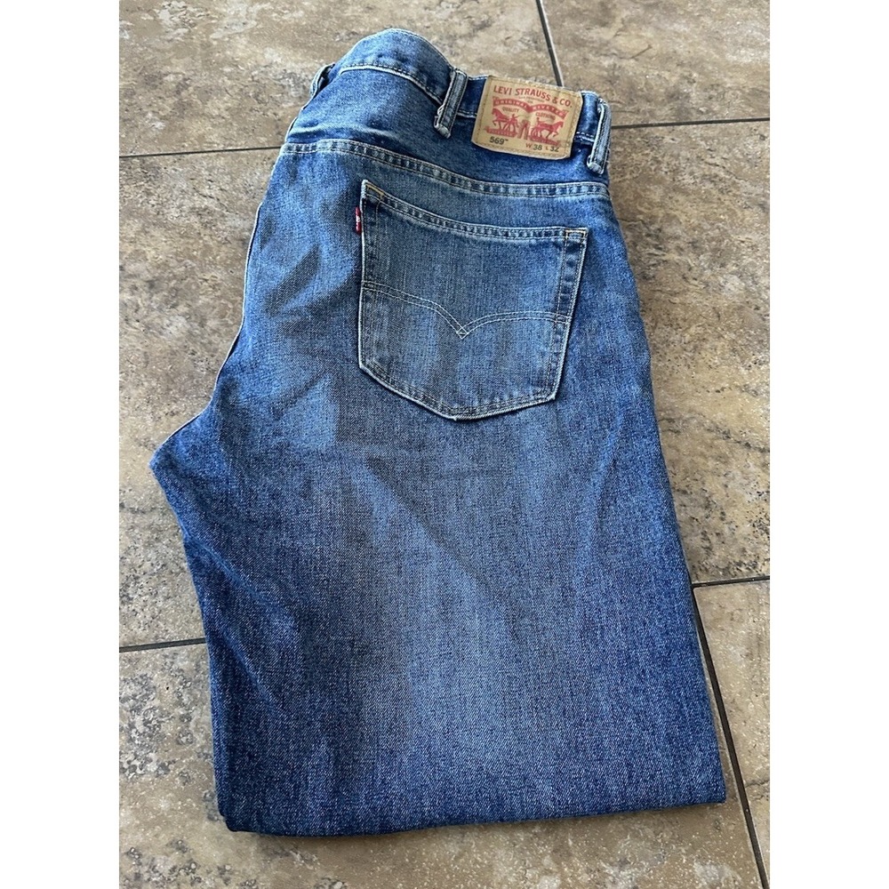 Levis 569 Jeans Mens 38x32  Denim Loose Fit Straight Distressed Fit 40X31